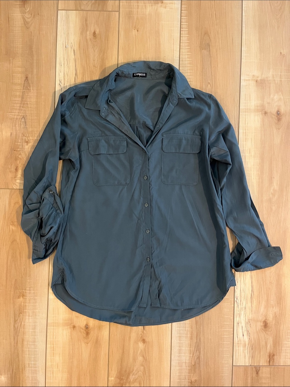 Express Dark Gray-Green Button-Down Shirt
